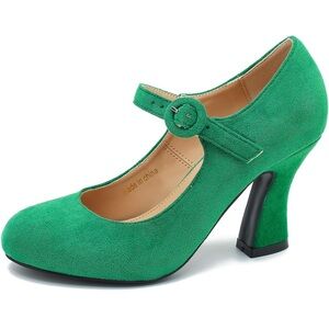 Chic Green Suede Mary Jane Heels